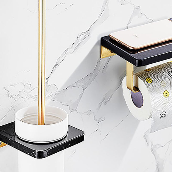 Lisslune | Metal and Marble Bathroom Minimalist Accessory as a Single Item or in a Set in Gold