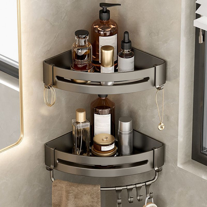 Lisslune | Contemporary Aluminum Bathroom Accessory Set Gray Bath Shelf