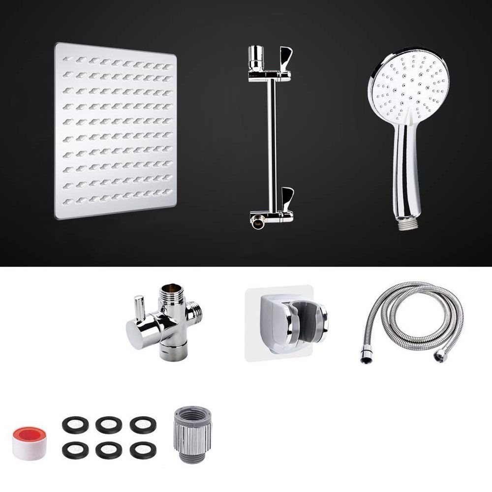 Lisslune | Standard Double Shower Set Round Metal Adjustable Spray Pattern Shower Head in Silver