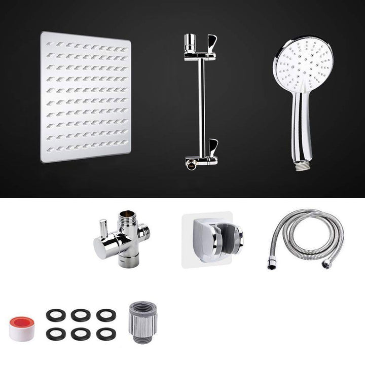 Lisslune | Standard Double Shower Set Round Metal Adjustable Spray Pattern Shower Head in Silver