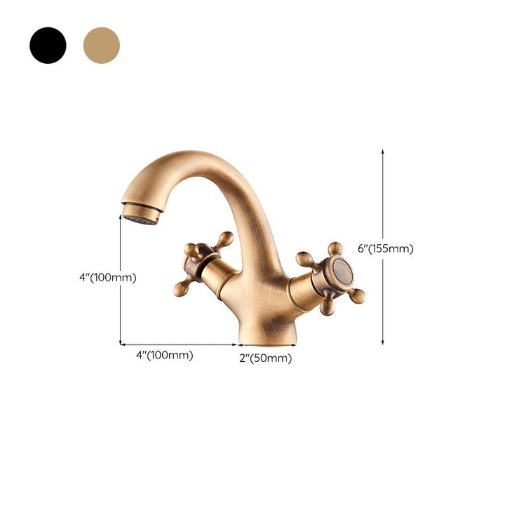 Lisslune | Glam Vanity Sink Faucet Brass Cross Handles Low Arc Sink Mixer