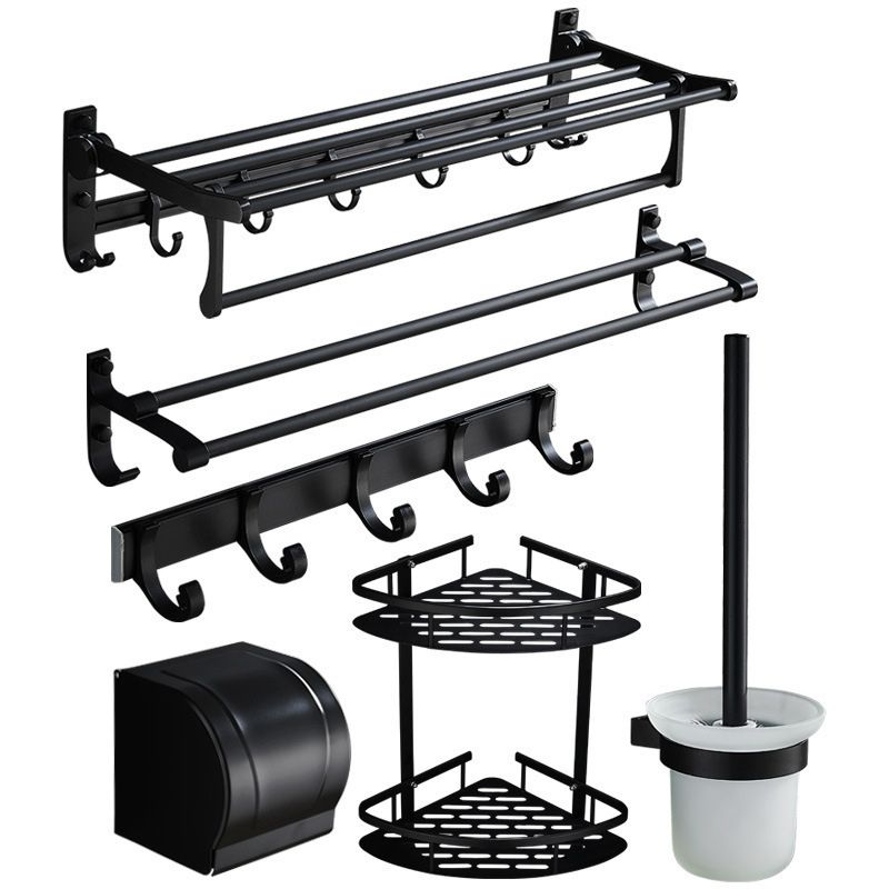 Lisslune | 6-piece modern bathroom hardware set in matte black with bathroom shelf/towel holder & bathrobe hook