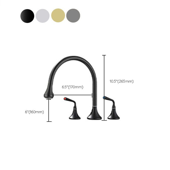 Lisslune | Double Handle Tub Filler Deck Mounted High Arc Brass Modern Roman Tub Filler