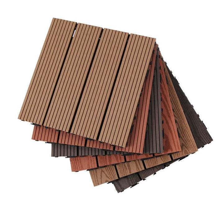 Lisslune | 12" X 12" PVC 6-Slat Square Patio Tiles Snap Fit Installation Outdoor Floor Tiles