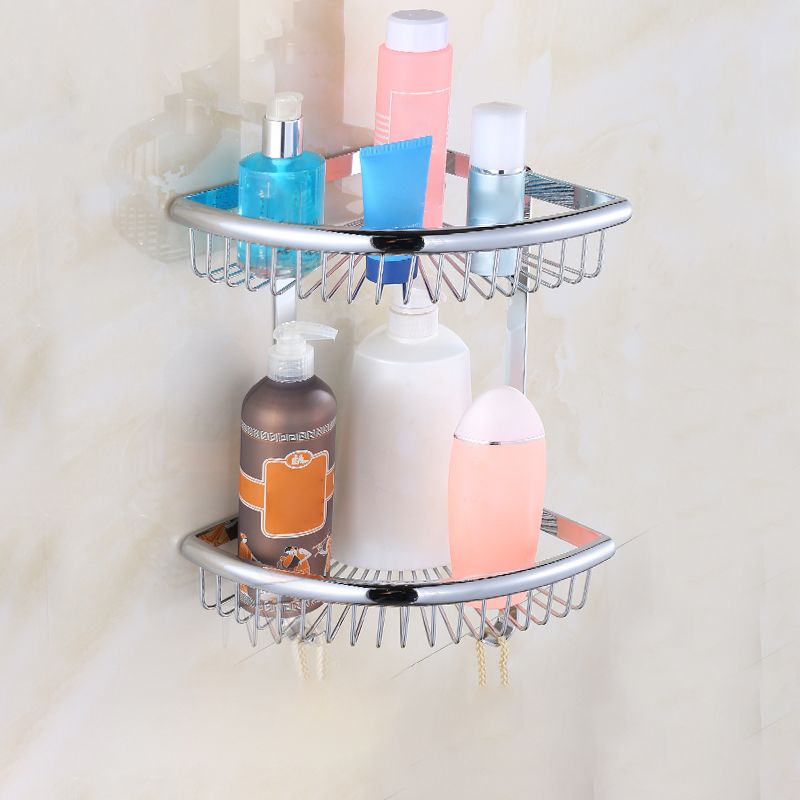 Lisslune | Contemporary silver bathroom set with bathroom shelf and towel rail