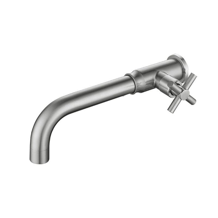 Lisslune | Contemporary Vessel Water Faucet Stainless Steel Cross Handles Wall Mounted Bathroom Faucet
