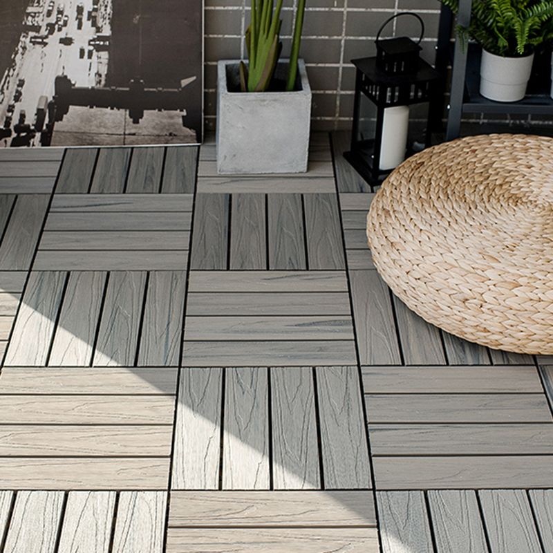 Lisslune | Square Patio Tiles Interlocking Striped Pattern Deck Board
