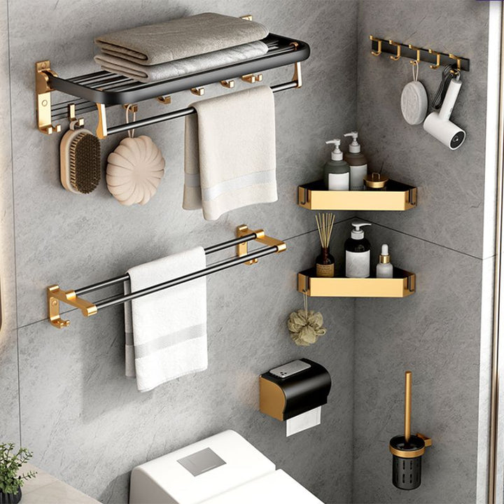 Lisslune | Modern Bathroom Accessory Set Paper Holder Towel Rod Black Bathroom Accessory Set