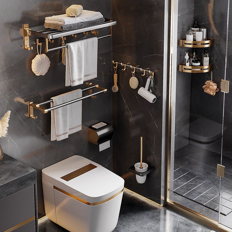 Lisslune | Black and Brass Bathroom Hardware Set Modern Stainless Steel Bathroom Shelf/Towel Holder/Paper Holder