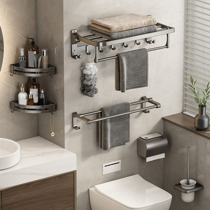 Lisslune | Contemporary Bathroom Accessory Set Grey Aluminum Bathroom Accessory Kit