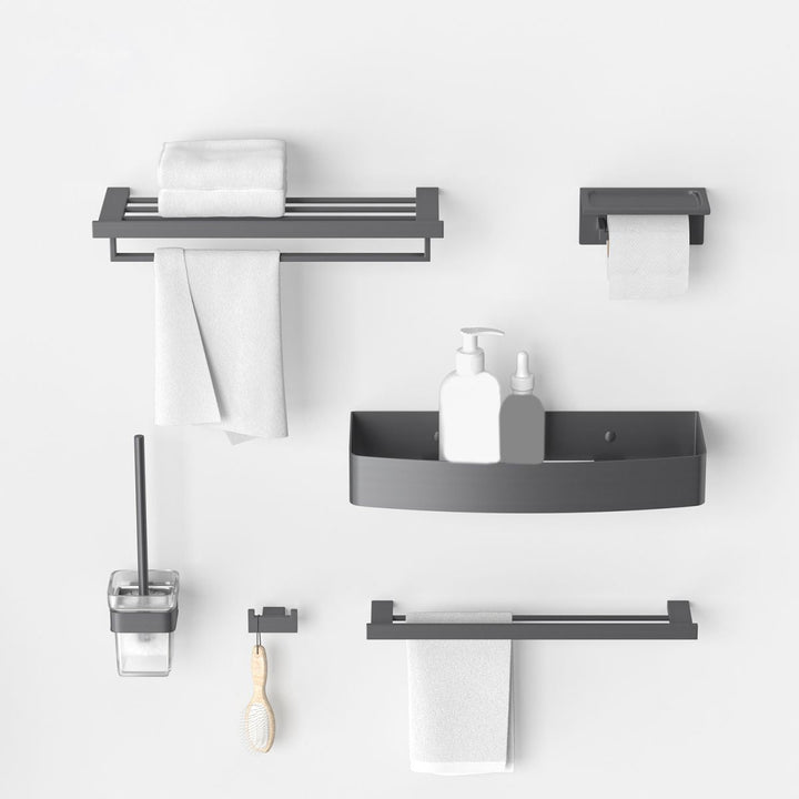 Lisslune | Gray contemporary bathroom accessory set Brushed gray bathroom shelf/paper holder/towel bar