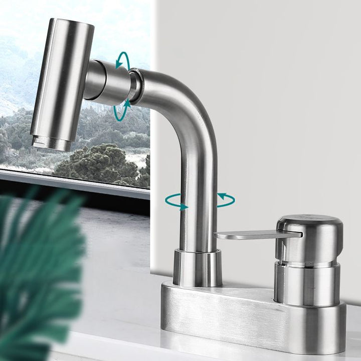 Lisslune | Center connection bathroom faucet stainless steel lever handle 2 holes swivel sink faucet