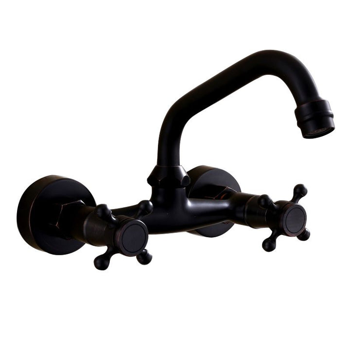 Lisslune | Black Wall-Mounted Bathroom Faucet American Classic Widespread Sink Faucet