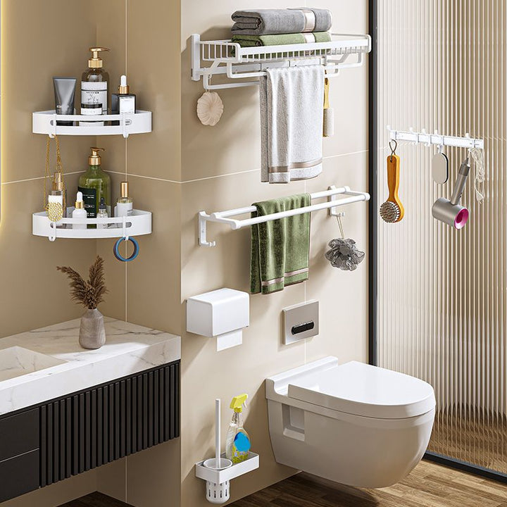 Lisslune | Modern Bathroom Accessories Set in White with Bath Shelf/Towel Bar/Bath Towel Hooks