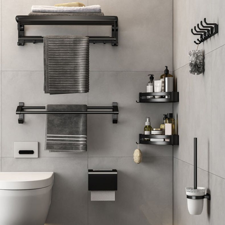 Lisslune | Contemporary Bathroom Accessory Set Matte Black Bathroom Set with Bathrobe Hooks/Towel Bar