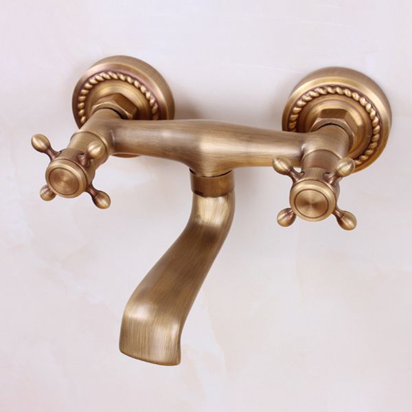 Lisslune | Traditional Wall-Mounted Metal Bathtub Filler Double Handles Waterfall Bathtub Faucet Trim