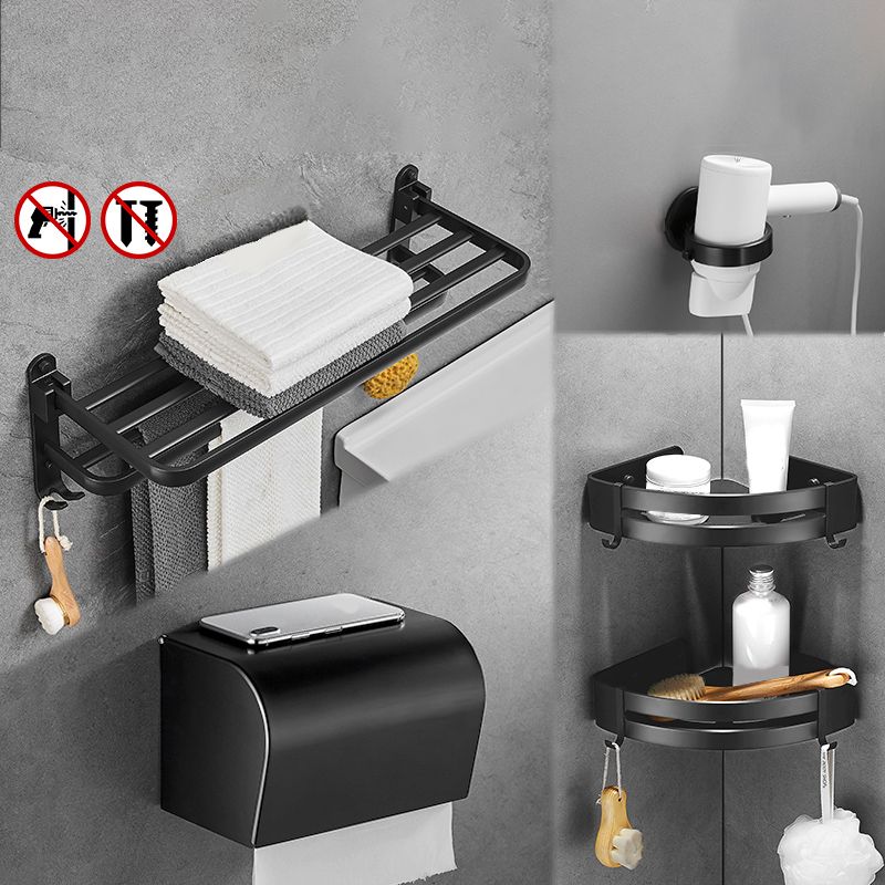 Lisslune | Matt Black 5-piece Modern Bathroom Accessory Set with Shelf/Tower Bar & Paper Holder