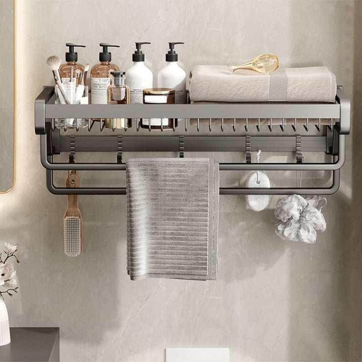 Lisslune | Contemporary bathroom accessory set made of matte stainless steel-aluminum with bathrobe hook/towel rail