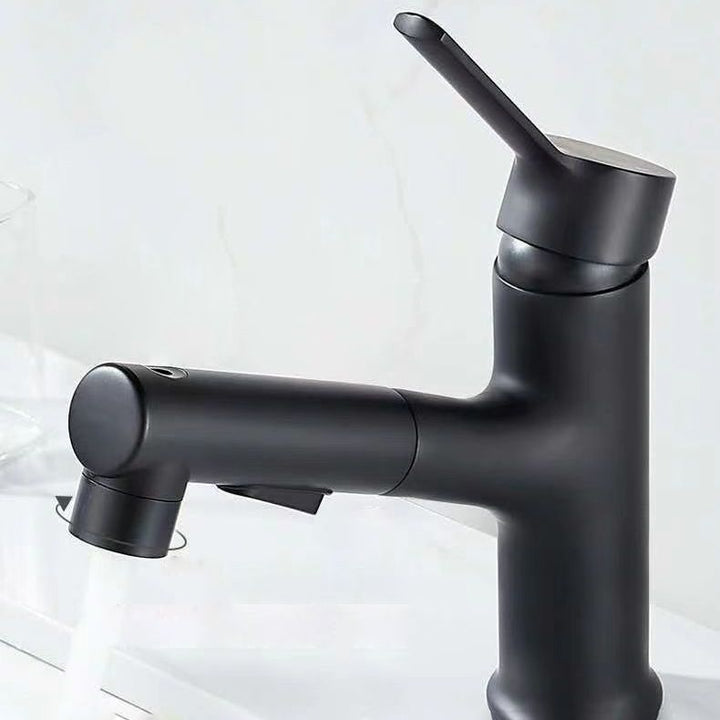Lisslune | Modern sink faucet copper 1-handle low arc pull-out sink faucet for bathroom