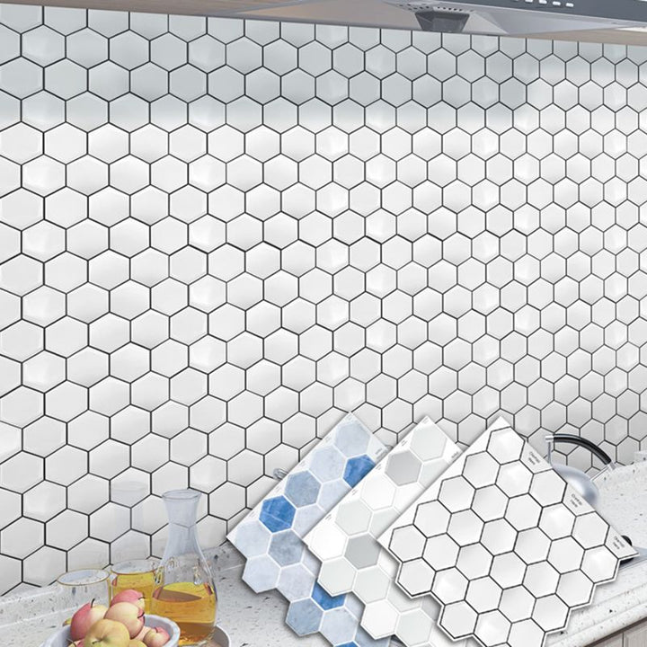 Lisslune | Peel-and-Stick Tiles Hexagonal Waterproof PVC Peel & Stick Mosaic Tile for Shower
