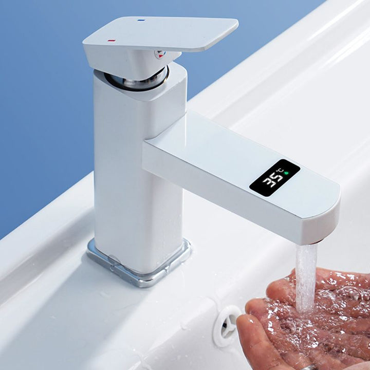Lisslune | Contemporary Sink Faucet Digital Display Monochrome Low Arc Sink Bathroom Sink