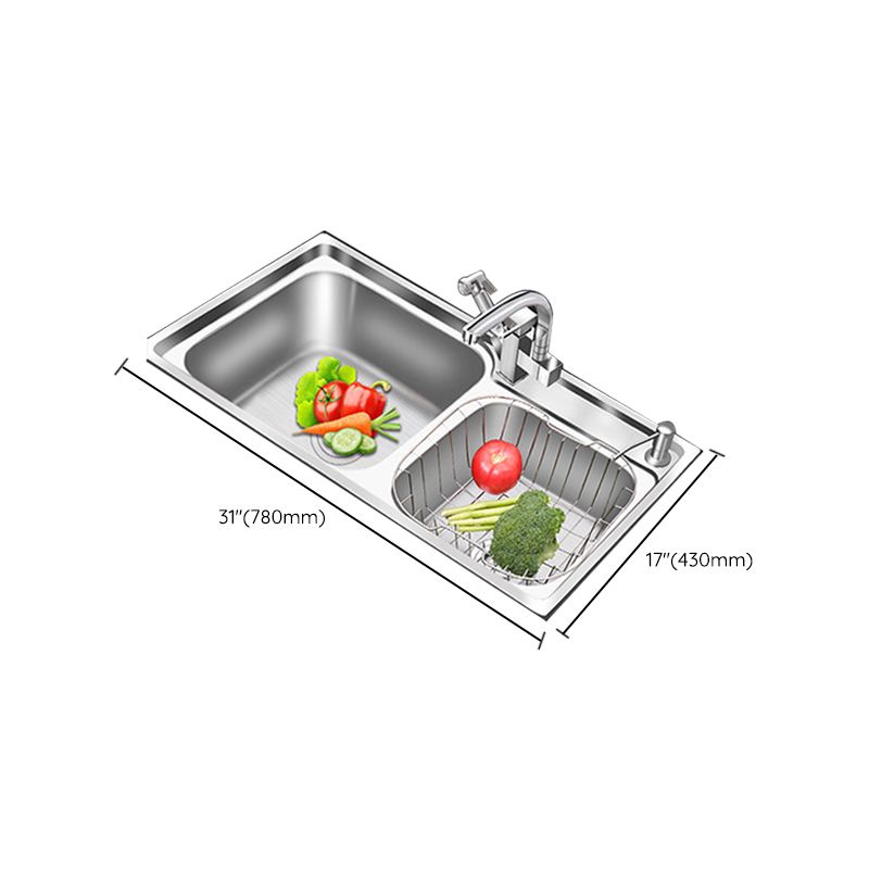 Lisslune | Modern Style Kitchen Sink Stainless Steel 2 Holes Top Mount Kitchen Sink