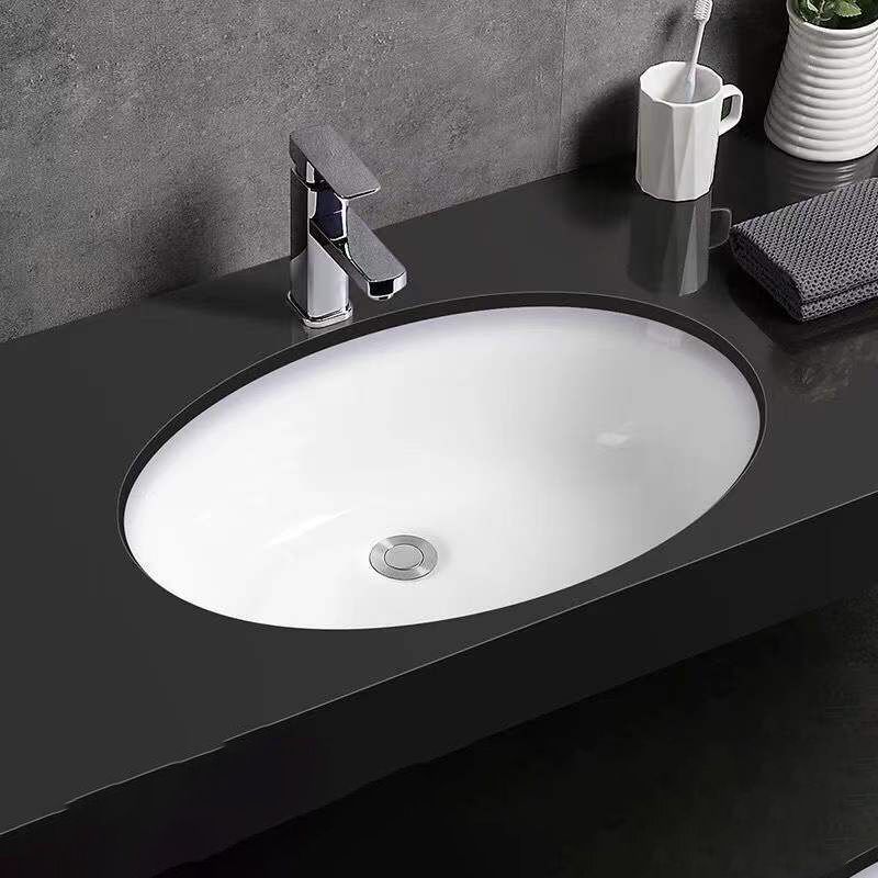 Lisslune | Modern Under-Mount Sink Oval Porcelain with Pop-Up Drain Sink