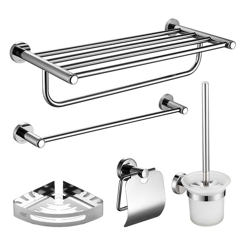 Lisslune | Polished Chrome 5-piece modern bathroom accessory set with bathroom shelf
