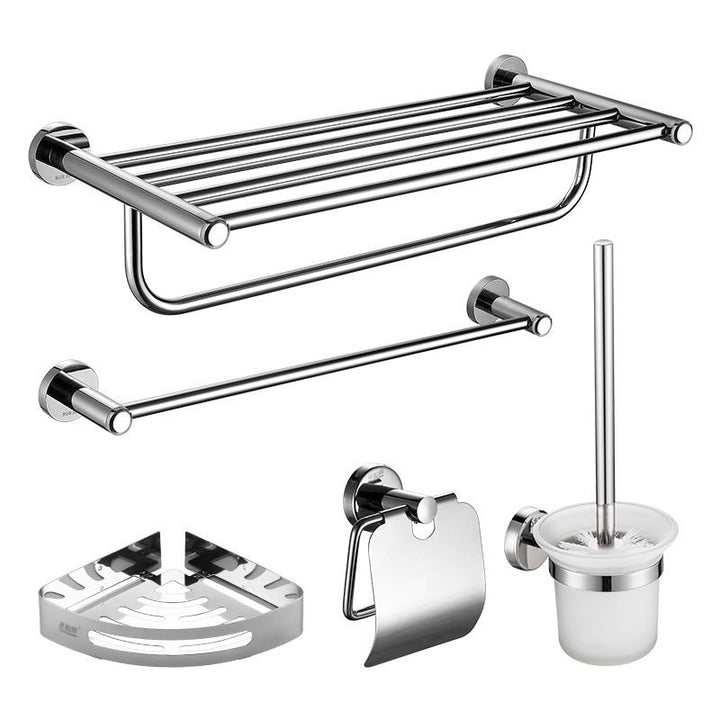 Lisslune | Polished Chrome 5-piece modern bathroom accessory set with bathroom shelf