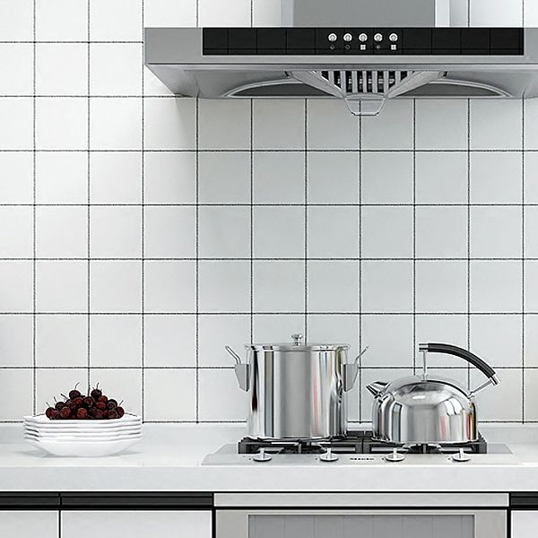 Lisslune | White Peel & Stick Tile Mirror Plastic Grid Wallpaper for Kitchen and Bathroom