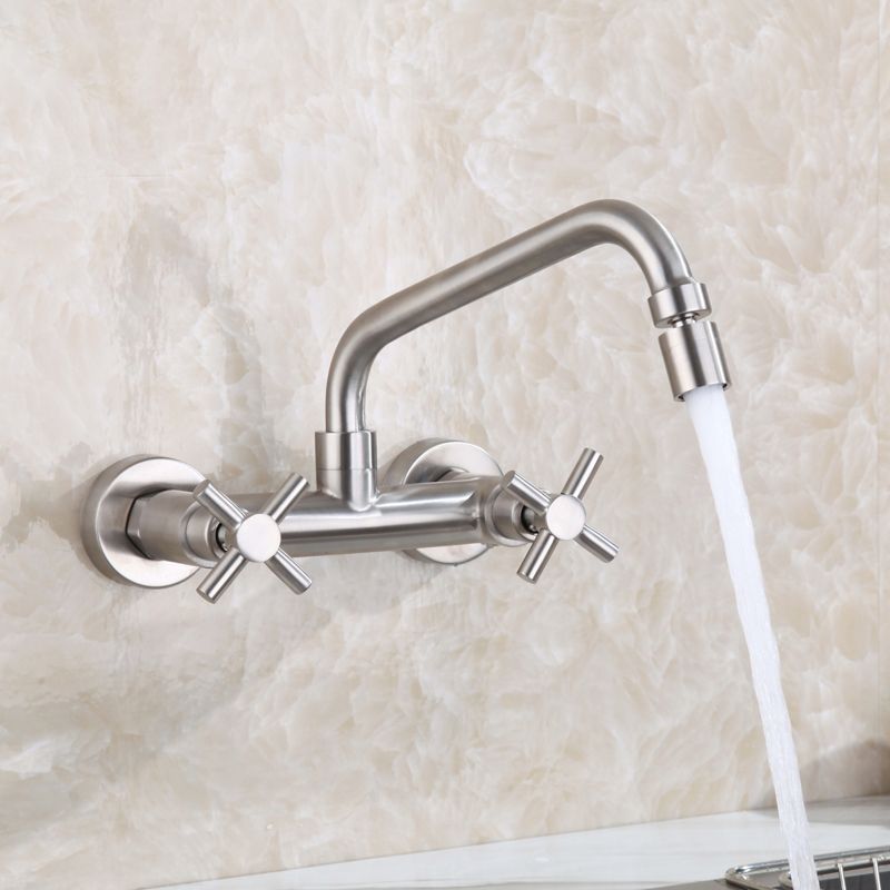 Lisslune | Round 2-Handle Bathroom Faucet Single Hole Wall Mounted Bathroom Faucet