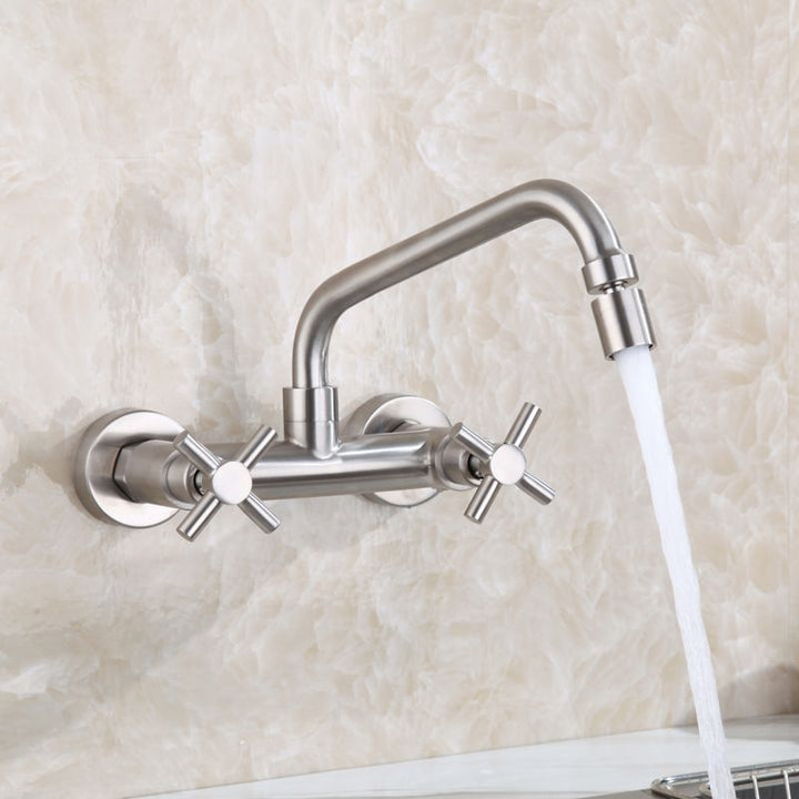 Lisslune | Round 2-Handle Bathroom Faucet Single Hole Wall Mounted Bathroom Faucet