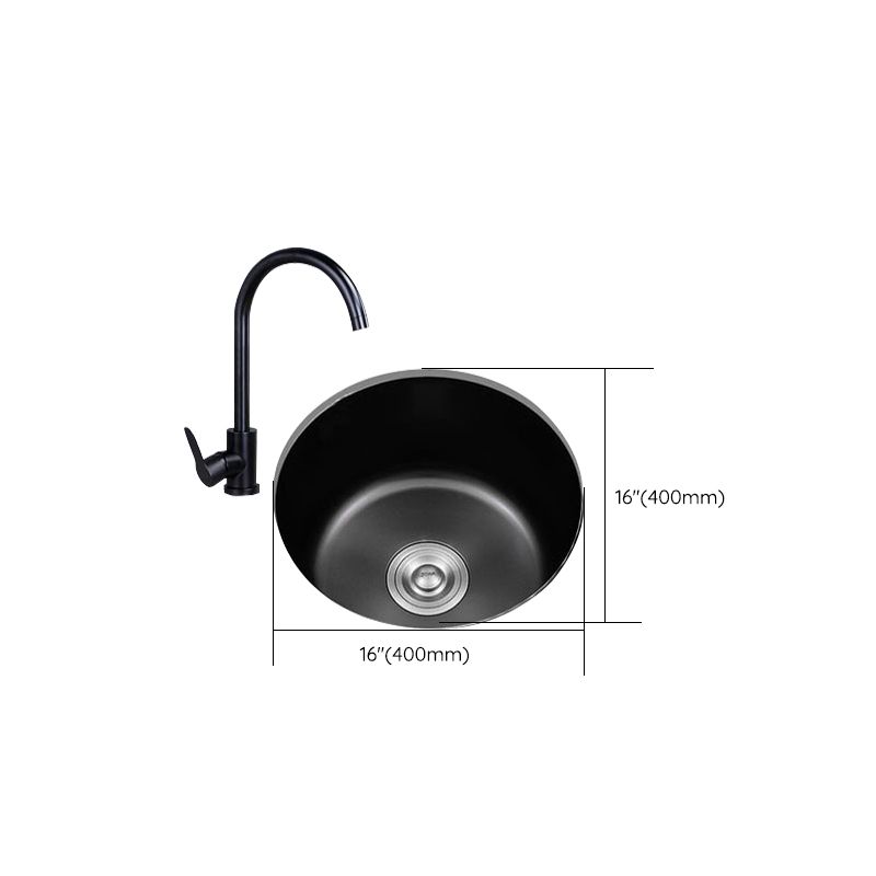 Lisslune | Stainless Steel Round Sink in Black Single Basin Undermount Sink with Basket Strainer