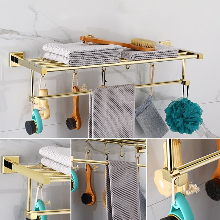 Lisslune | Gold Modern Bathroom Set, Polished Gold, 4 Pieces, Towel Holder, Paper Holder