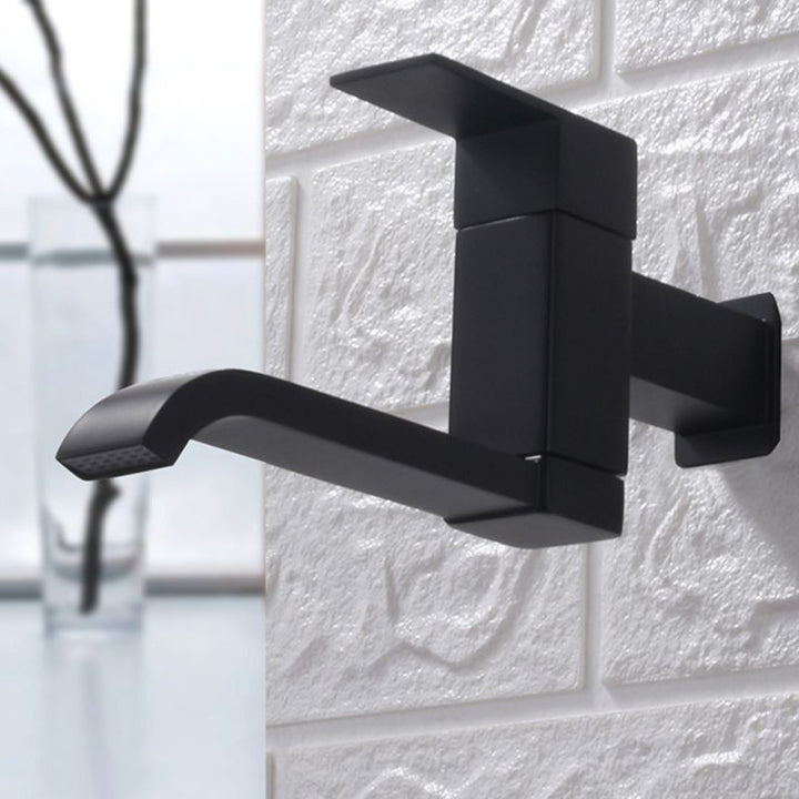 Lisslune | Contemporary Wall Mounted Bathroom Faucet Lever Handles Low Arc Swivel Brass Tap