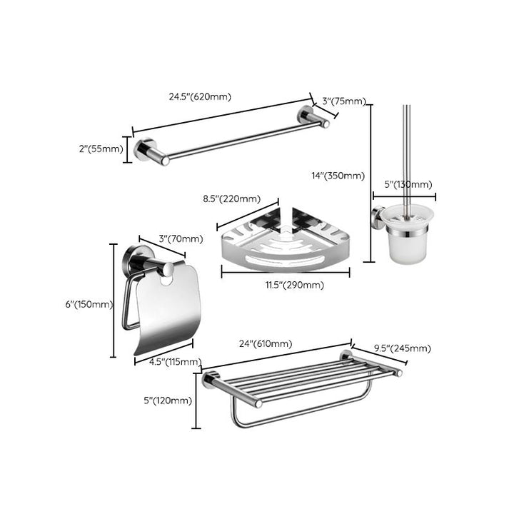 Lisslune | Polished Chrome 5-piece modern bathroom accessory set with bathroom shelf