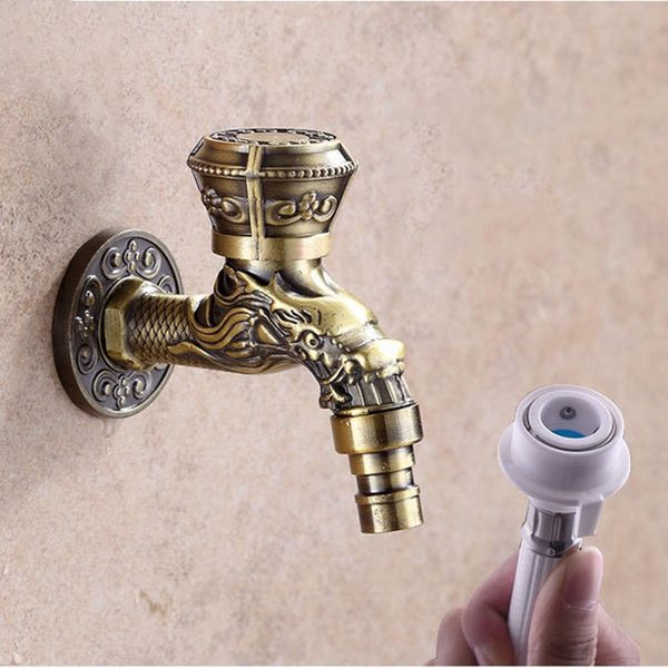 Lisslune | Vintage Classic Sink Faucet Zinc Single Handle Dragon Embossing Wall Mounted Faucet