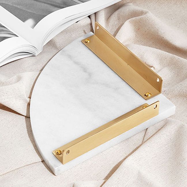 Lisslune | 2-piece marble bathroom shelf brass bathroom accessory set in white/green