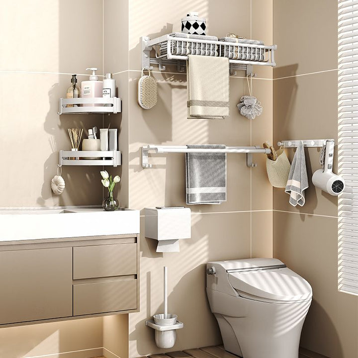 Lisslune | Modern style bathroom accessory set with bathroom shelf/towel rack/toilet brush in white