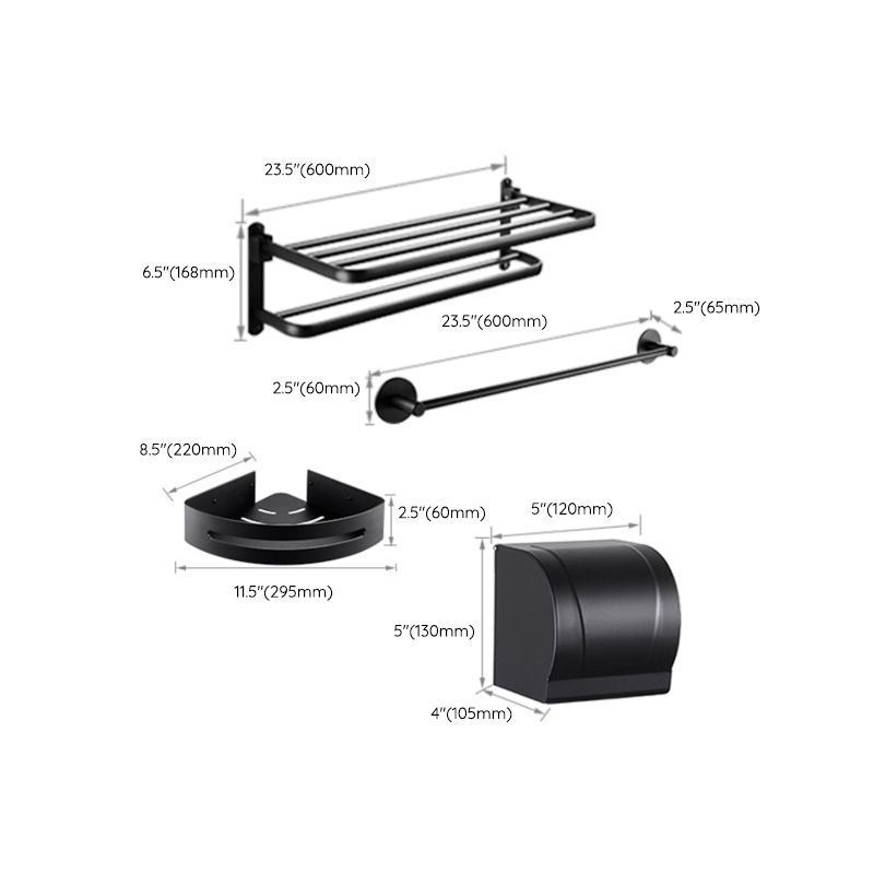 Lisslune | Modern Bathroom Hardware Set Matte Black Metal Bathroom Accessories Set Rustproof