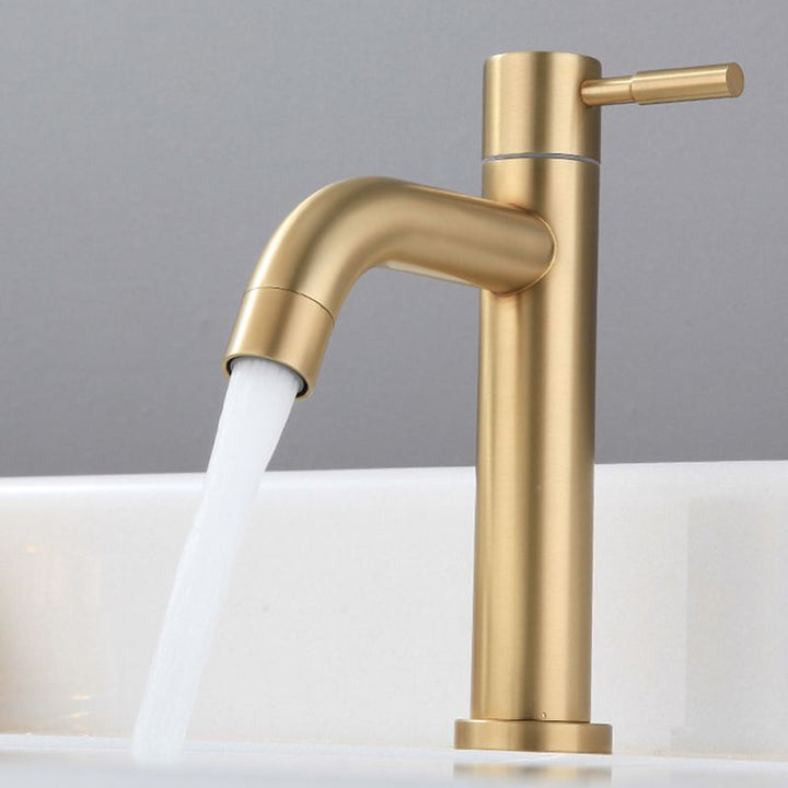 Lisslune | Round Single Handle Bathroom Faucet Single Hole Sink Faucet in Brushed Gold