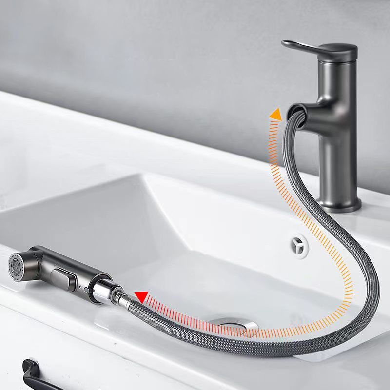 Lisslune | Modern Style Extendable Vessel Faucet Single Handle Low Arc Copper Vessel Faucet