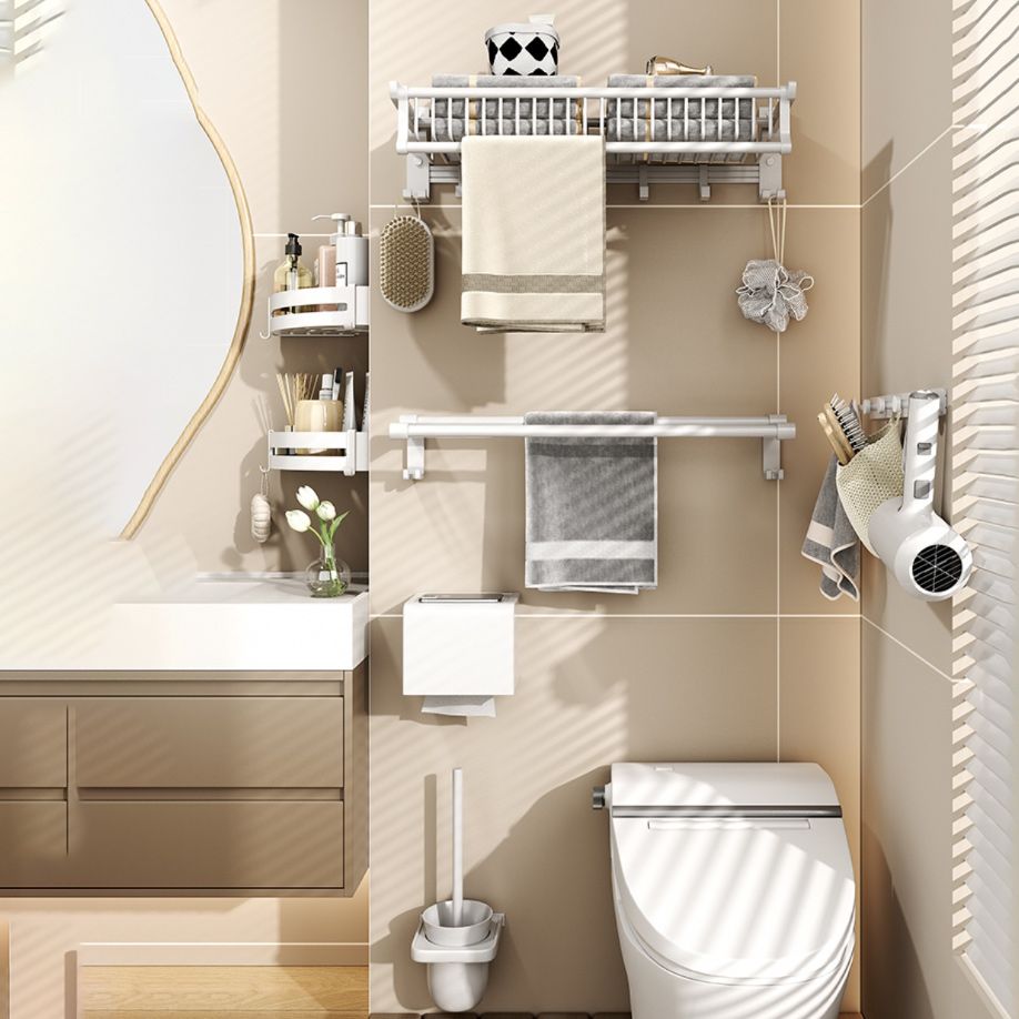 Lisslune | Modern style bathroom accessory set with bathroom shelf/towel rack/toilet brush in white