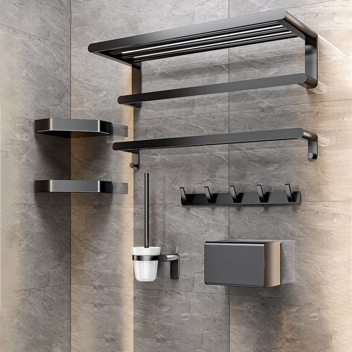 Lisslune | Modern Bathroom Set with Bath Shelf/Towel Holder & Paper Holder Black Bathroom Hardware