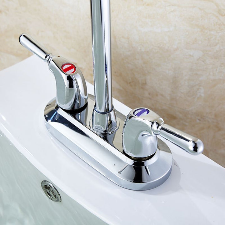 Lisslune | 2-Handle Brushed Nickel Wide Spout Faucet 2-Hole Centered Bathroom Sink Faucet with Brass