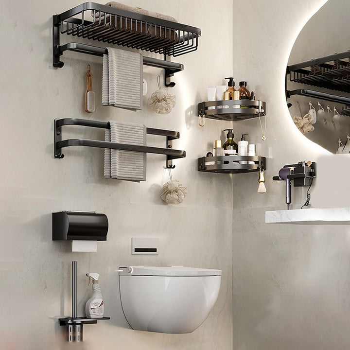 Lisslune | Modern Bathroom Accessories Set Black Bath Shelf Bath Accessories Set