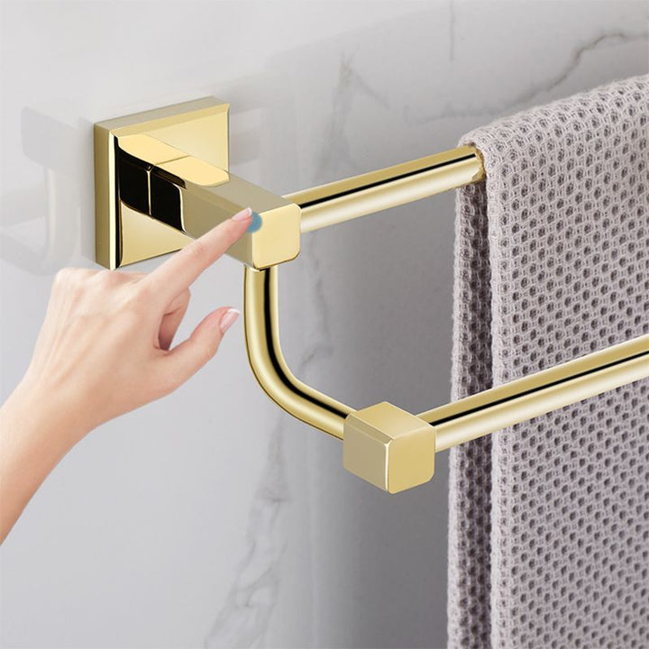 Lisslune | Gold Modern Bathroom Set, Polished Gold, 4 Pieces, Towel Holder, Paper Holder