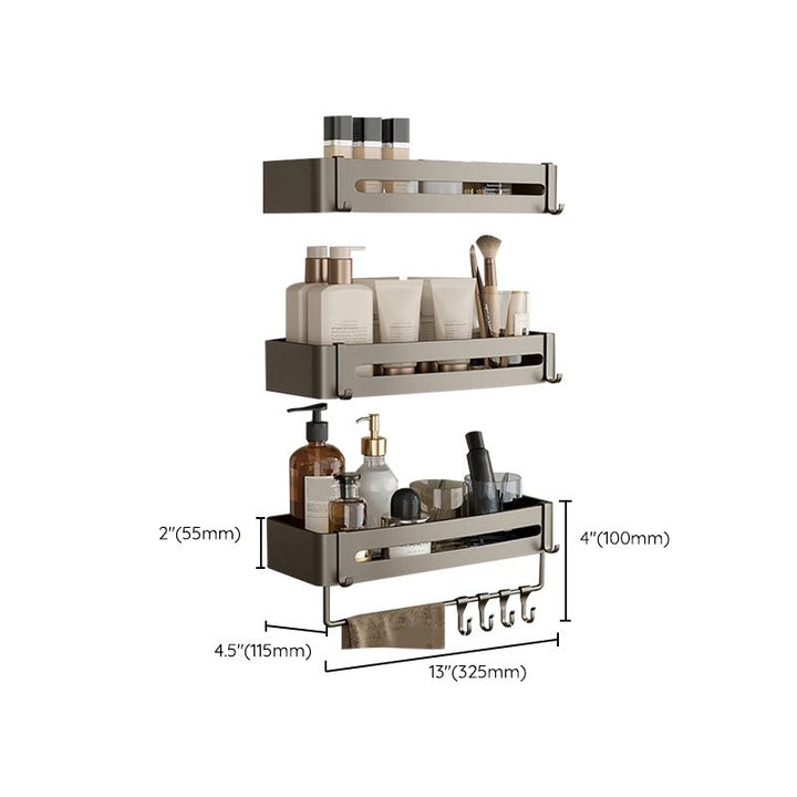 Lisslune | Contemporary Aluminum Bathroom Accessory Set Gray Bath Shelf