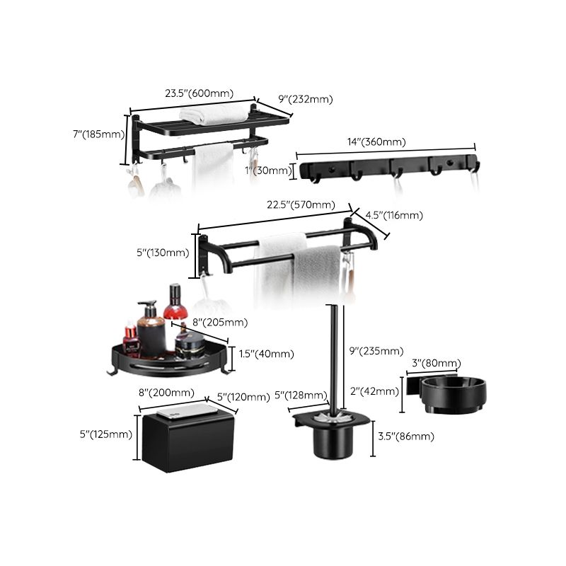 Lisslune | Silver/Black Bathroom Hardware Set Modern Bathroom Accessory Hardware Set