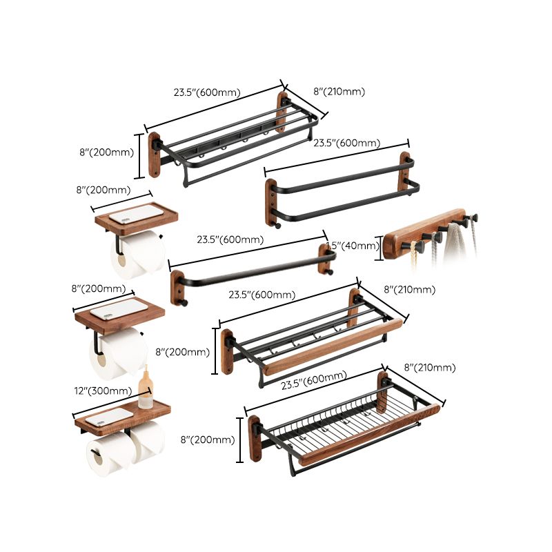 Lisslune | Walnut Brown Bathroom Accessory Set Metal Folding Bath Hardware Set
